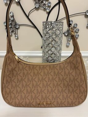 Michael Kors Beige/Tan MK Logo Shoulder Bag